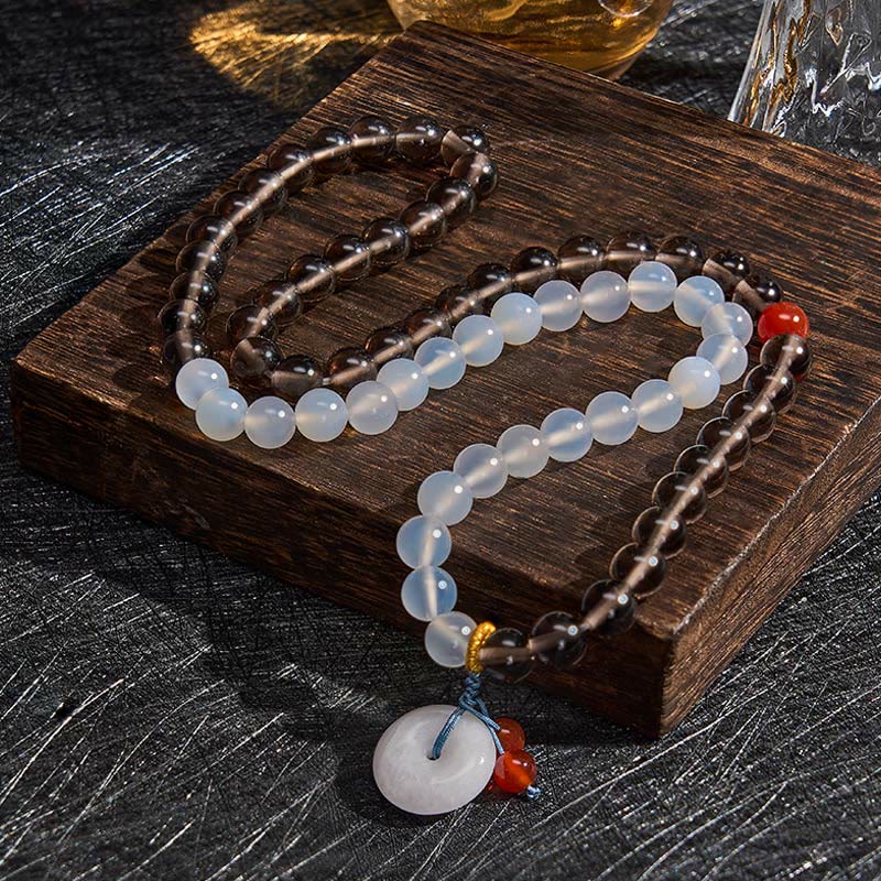 Buddha Stones Bransoletka z zapięciem Peace Buckle Serenity Multi Wrap z obsydianu lodowego i białego chalcedonu - image 3