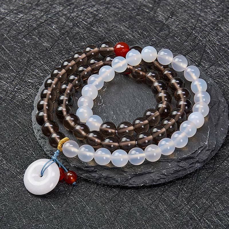Buddha Stones Bransoletka z zapięciem Peace Buckle Serenity Multi Wrap z obsydianu lodowego i białego chalcedonu - image 1