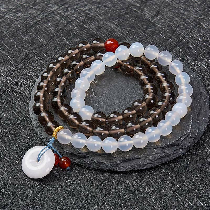Buddha Stones Bransoletka z zapięciem Peace Buckle Serenity Multi Wrap z obsydianu lodowego i białego chalcedonu - image 1