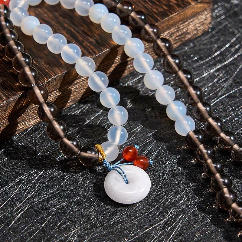 Buddha Stones Bransoletka z zapięciem Peace Buckle Serenity Multi Wrap z obsydianu lodowego i białego chalcedonu - image 4