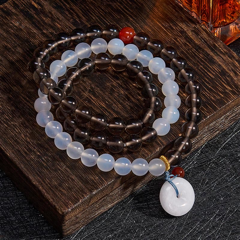 Buddha Stones Bransoletka z zapięciem Peace Buckle Serenity Multi Wrap z obsydianu lodowego i białego chalcedonu - image 2