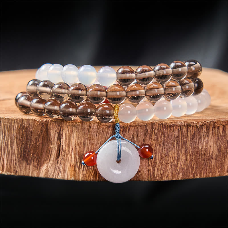 Buddha Stones Bransoletka z zapięciem Peace Buckle Serenity Multi Wrap z obsydianu lodowego i białego chalcedonu - Obsydian Lodowy (Oczyszczający ♥ Pozytywny) - 8 mm - image 0
