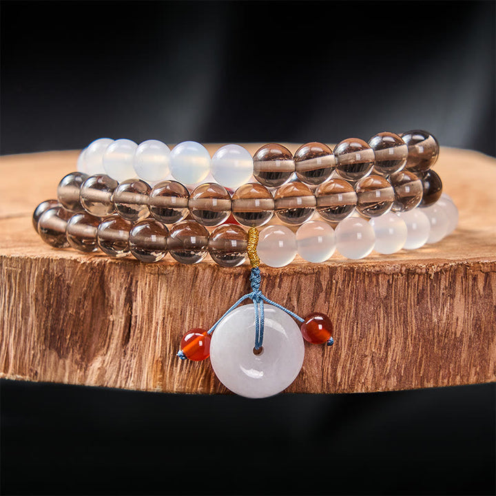 Buddha Stones Bransoletka z zapięciem Peace Buckle Serenity Multi Wrap z obsydianu lodowego i białego chalcedonu - Obsydian Lodowy (Oczyszczający ♥ Pozytywny) - 8 mm - image 0