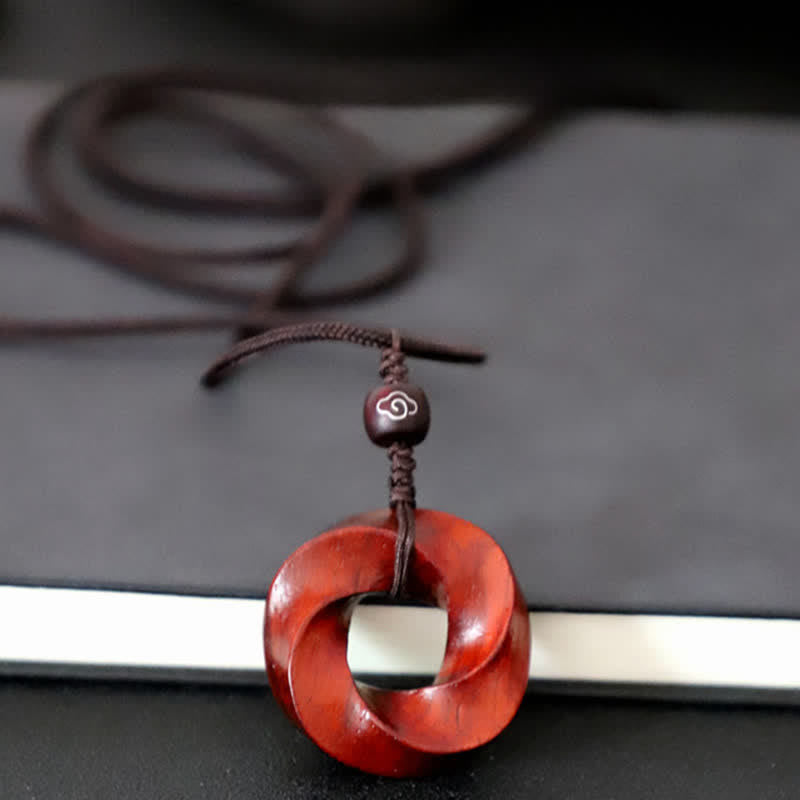 Buddha Stones Naszyjnik z wisiorkiem z czerwonego drzewa sandałowego Infinite Knot Eternity Rope - image 3