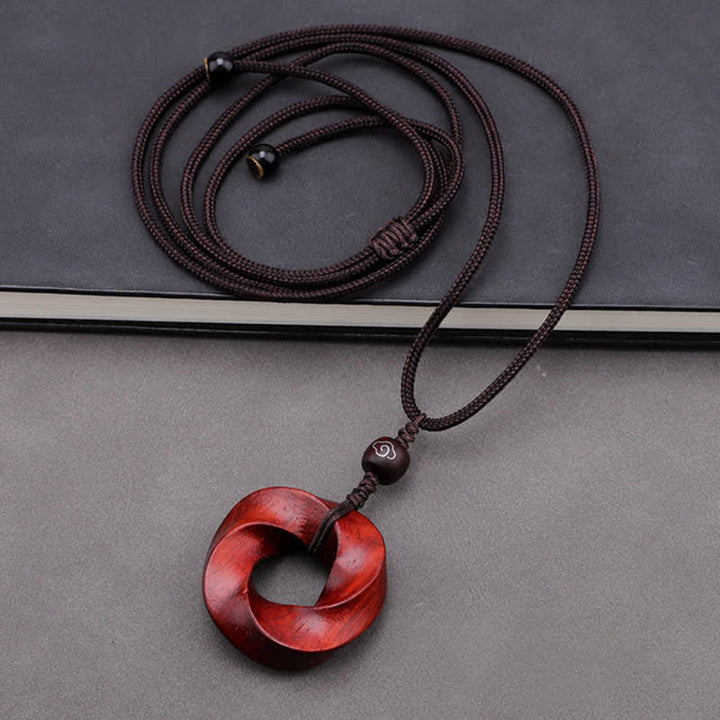 Buddha Stones Naszyjnik z wisiorkiem z czerwonego drzewa sandałowego Infinite Knot Eternity Rope - image 4