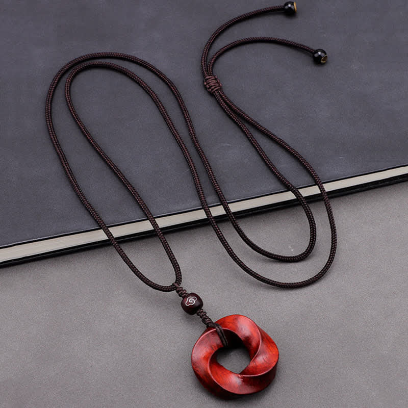Buddha Stones Naszyjnik z wisiorkiem z czerwonego drzewa sandałowego Infinite Knot Eternity Rope - image 1