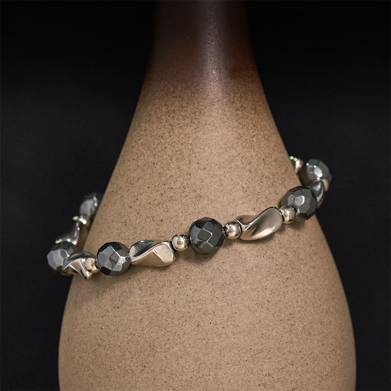 Buddha Stones Bransoletka z naturalnego hematytu i stali tytanowej o mocnej konstrukcji łańcuszka - Hematyt (obwód nadgarstka 16-19 cm) - image 0