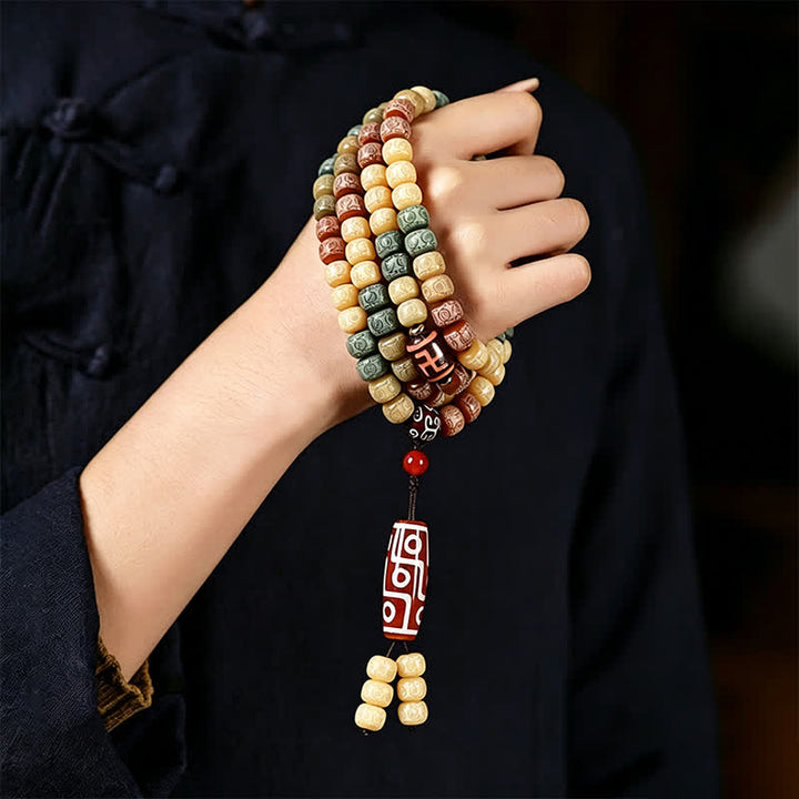 Buddha Stones Bodhi Seed Hand-Woven Peace Vintage Mala z 108 koralikami - image 9