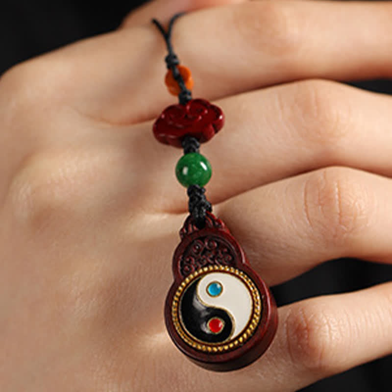 Buddha Stones Zielona tykwa sandałowa Bagua Yin Yang z ochroną telefonu, dekoracja - image 18