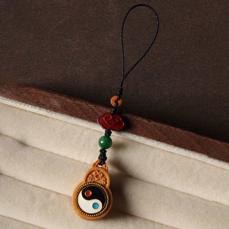 Buddha Stones Zielona tykwa sandałowa Bagua Yin Yang z ochroną telefonu, dekoracja - image 3