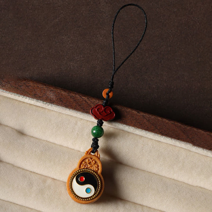 Buddha Stones Zielona tykwa sandałowa Bagua Yin Yang z ochroną telefonu, dekoracja - image 3