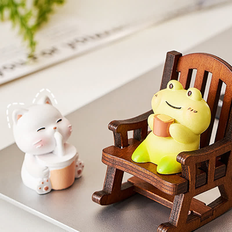 Buddha Stones Żywiczny fotel bujany w kształcie zwierzątka Kawaii, wygodny element dekoracyjny biurka - image 4