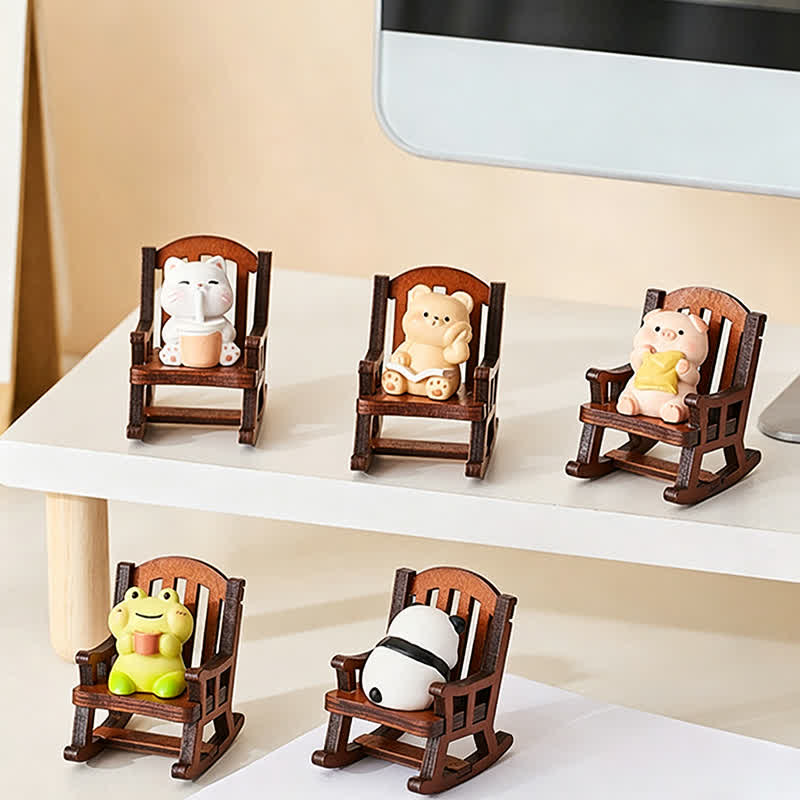 Buddha Stones Żywiczny fotel bujany w kształcie zwierzątka Kawaii, wygodny element dekoracyjny biurka - image 13