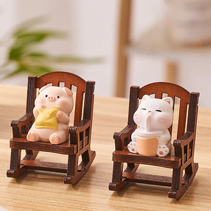 Buddha Stones Żywiczny fotel bujany w kształcie zwierzątka Kawaii, wygodny element dekoracyjny biurka - image 11