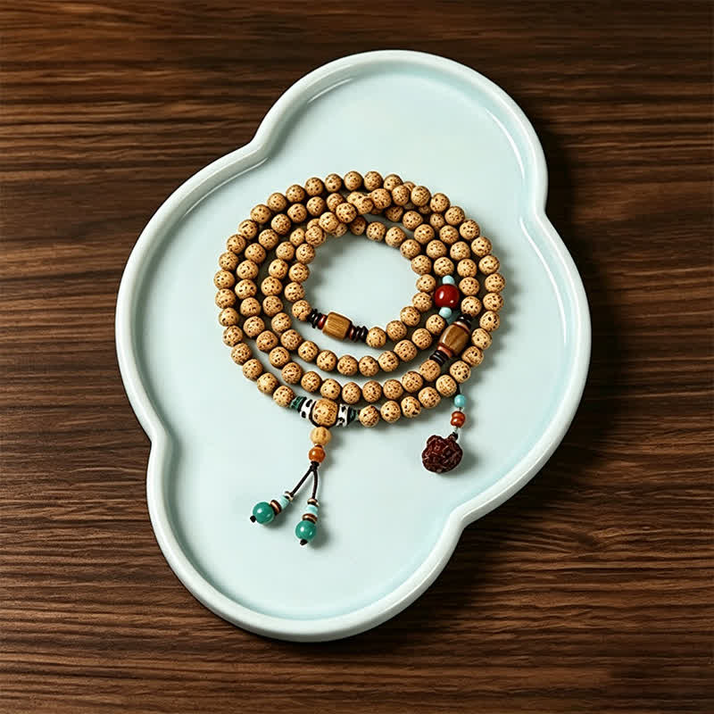Buddha Stones Gwiazda Księżyc Bodhi Nasiona Lotosu Pod Ręcznie Robiona Mądrość Okrągła Mala 108 Koralików - image 1