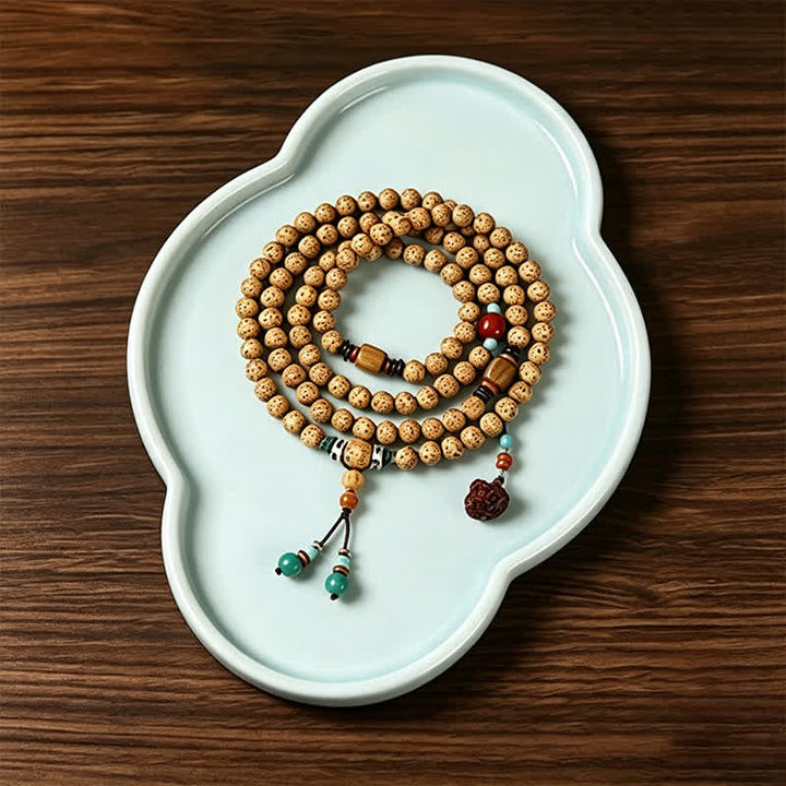 Buddha Stones Gwiazda Księżyc Bodhi Nasiona Lotosu Pod Ręcznie Robiona Mądrość Okrągła Mala 108 Koralików - image 1