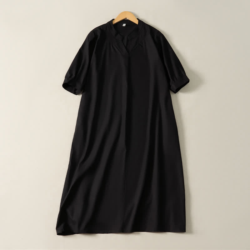 Buddha Stones Letnie, minimalistyczne, proste, jednokolorowe sukienki damskie z krótkim rękawem i kieszeniami - image 10