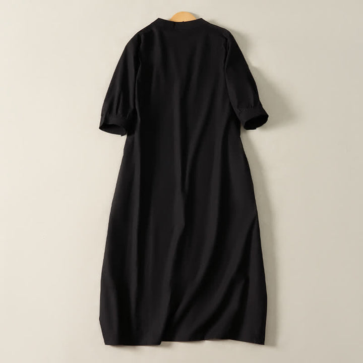 Buddha Stones Letnie, minimalistyczne, proste, jednokolorowe sukienki damskie z krótkim rękawem i kieszeniami - image 9