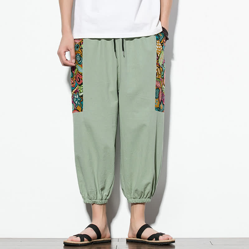 Buddha Stones Letnie, swobodne spodnie capri w stylu boho ze ściągaczem i abstrakcyjnymi motywami, męskie spodnie haremowe z kieszenią - DarkSeaGreen - US/UK/AU46, EU56 (5XL) - image 22