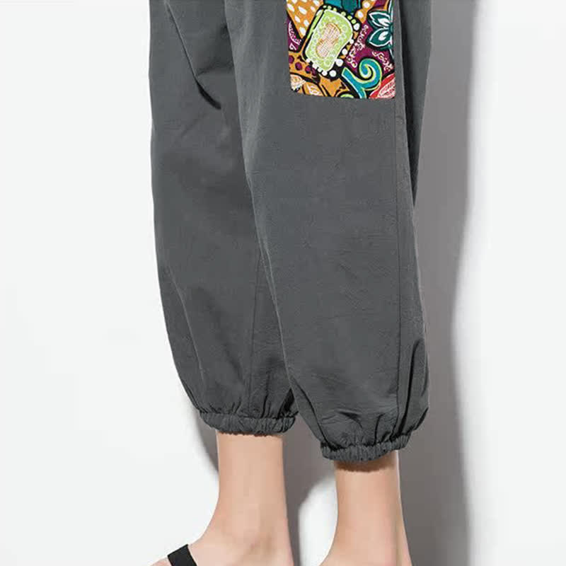 Buddha Stones Letnie, swobodne spodnie capri w stylu boho ze ściągaczem i abstrakcyjnymi motywami, męskie spodnie haremowe z kieszenią - image 12