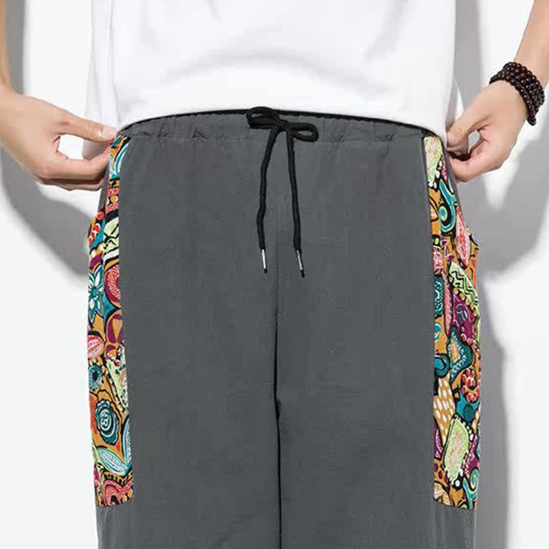 Buddha Stones Letnie, swobodne spodnie capri w stylu boho ze ściągaczem i abstrakcyjnymi motywami, męskie spodnie haremowe z kieszenią - image 9