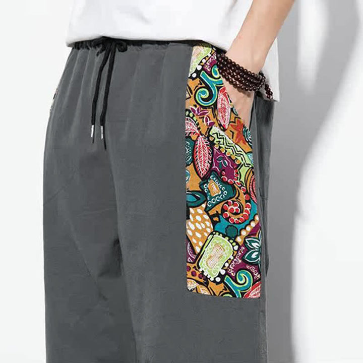 Buddha Stones Letnie, swobodne spodnie capri w stylu boho ze ściągaczem i abstrakcyjnymi motywami, męskie spodnie haremowe z kieszenią - image 10