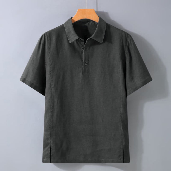 Buddha Stones Letnie, swobodne, minimalistyczne koszule męskie z krótkim rękawem, zapinane na guziki - DimGray - US/UK/AU44, EU54 (4XL) - image 2