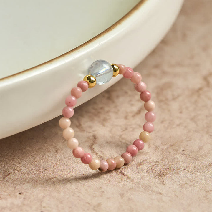 Buddha Stones 2 mm Mini koraliki naturalny rodonit akwamaryn topaz różowy kwarc uzdrawiający elastyczny pierścień - image 1