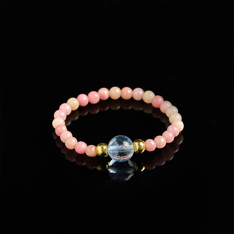 Buddha Stones 2 mm Mini koraliki naturalny rodonit akwamaryn topaz różowy kwarc uzdrawiający elastyczny pierścień - image 2
