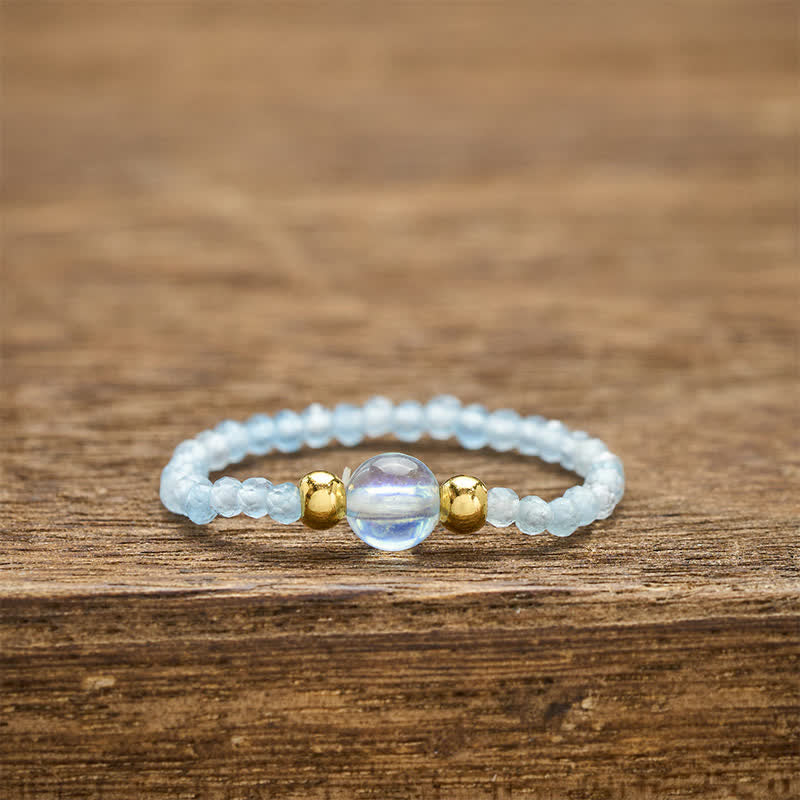 Buddha Stones 2 mm Mini koraliki naturalny rodonit akwamaryn topaz różowy kwarc uzdrawiający elastyczny pierścień - Naturalny akwamaryn (kolor może się różnić) (2 mm + 4 mm) - image 19