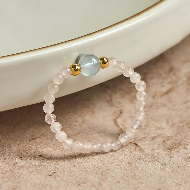Buddha Stones 2 mm Mini koraliki naturalny rodonit akwamaryn topaz różowy kwarc uzdrawiający elastyczny pierścień - image 14