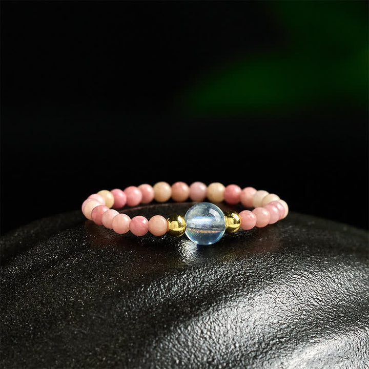Buddha Stones 2 mm Mini koraliki naturalny rodonit akwamaryn topaz różowy kwarc uzdrawiający elastyczny pierścień - image 3