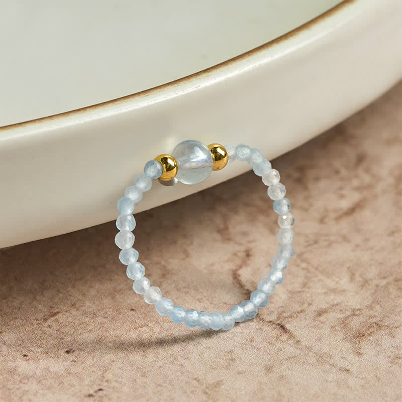 Buddha Stones 2 mm Mini koraliki naturalny rodonit akwamaryn topaz różowy kwarc uzdrawiający elastyczny pierścień - image 20