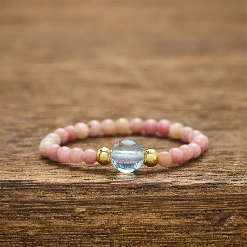 Buddha Stones 2 mm Mini koraliki naturalny rodonit akwamaryn topaz różowy kwarc uzdrawiający elastyczny pierścień - Naturalny rodonit (kolor może się różnić) + naturalny akwamaryn (kolor może się różnić) (2 mm + 4 mm) - image 0