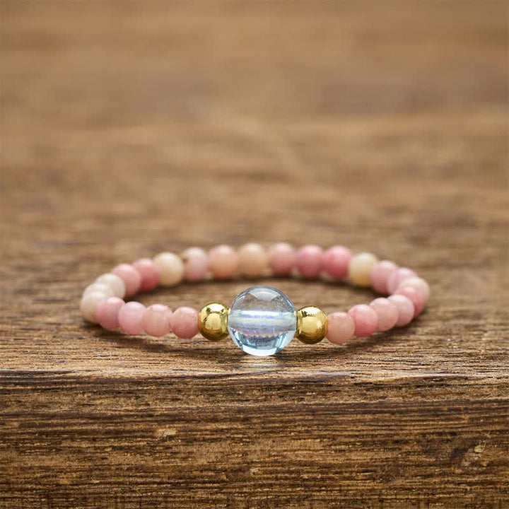 Buddha Stones 2 mm Mini koraliki naturalny rodonit akwamaryn topaz różowy kwarc uzdrawiający elastyczny pierścień - Naturalny rodonit (kolor może się różnić) + naturalny akwamaryn (kolor może się różnić) (2 mm + 4 mm) - image 0