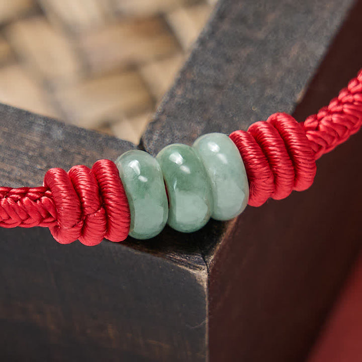 Buddha Stones Ręcznie robiona bransoletka z czerwonego sznurka z jadeitu z suwakiem - image 11