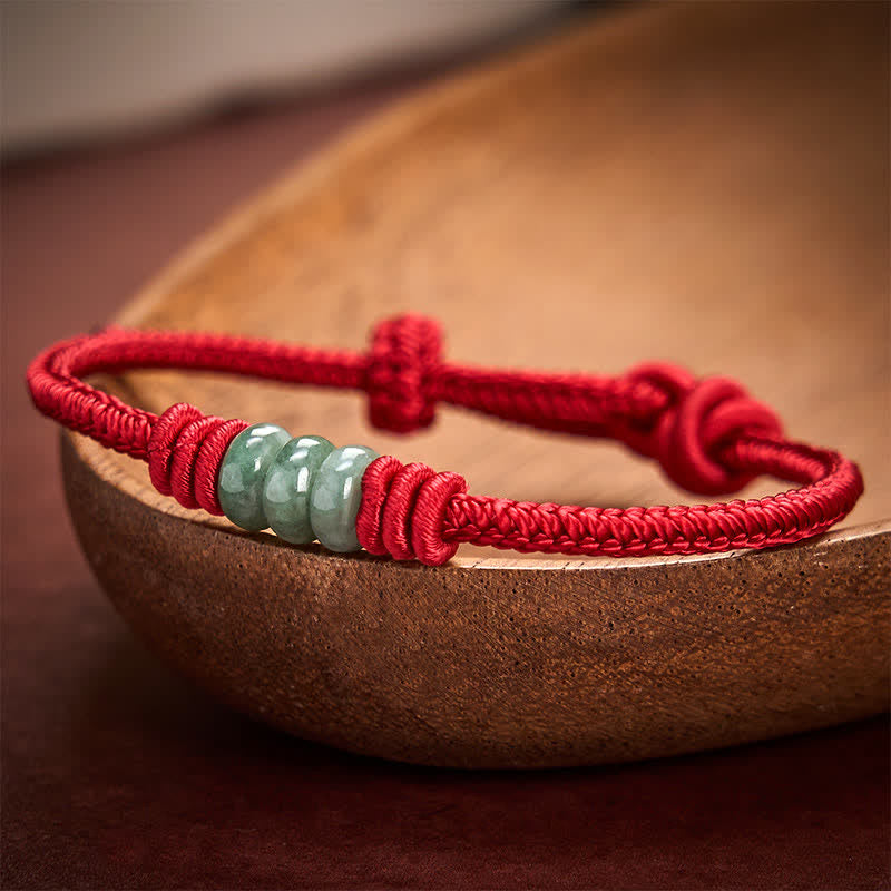 Buddha Stones Ręcznie robiona bransoletka z czerwonego sznurka z jadeitu z suwakiem - image 2