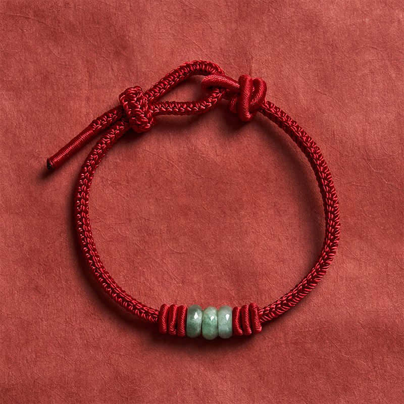Buddha Stones Ręcznie robiona bransoletka z czerwonego sznurka z jadeitu z suwakiem - image 3