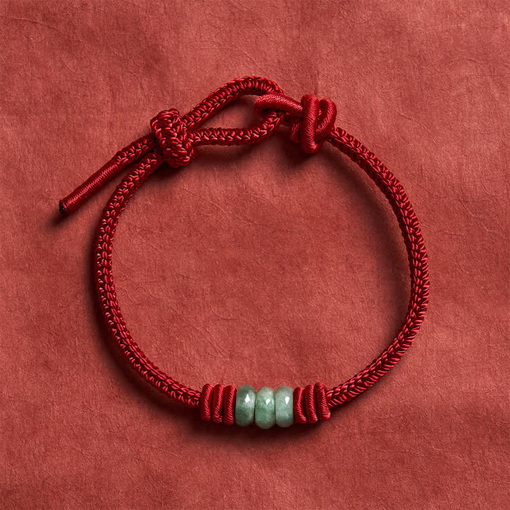 Buddha Stones Ręcznie robiona bransoletka z czerwonego sznurka z jadeitu z suwakiem - image 3