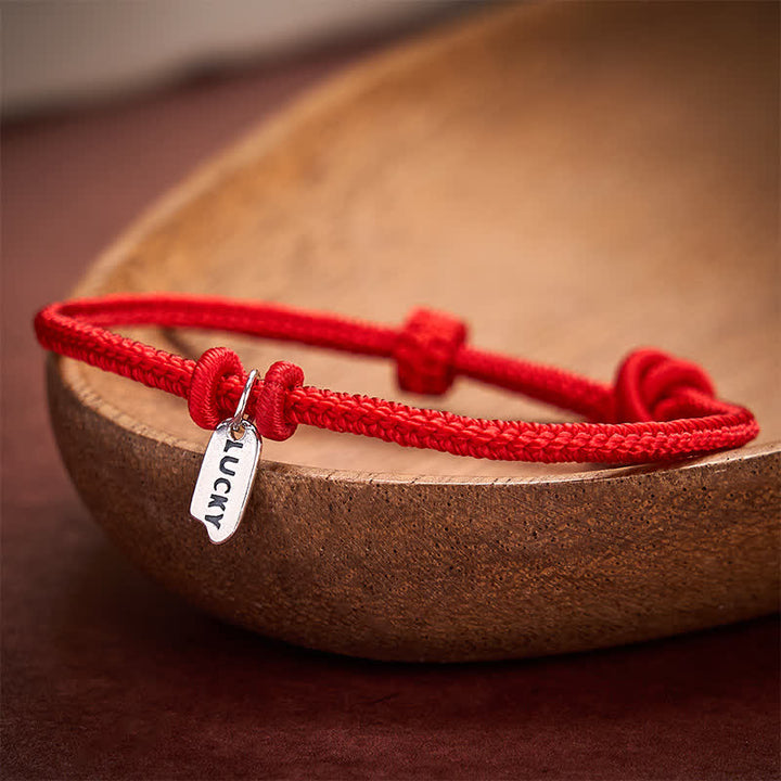 Buddha Stones Ręcznie pleciona, czerwona sznurkowa bransoletka z zawieszką na szczęście - image 3