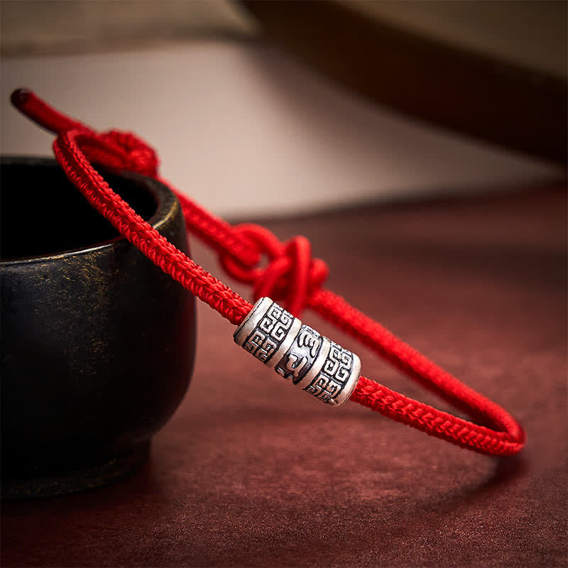 Buddha Stones Ręcznie pleciona bransoletka ochronna Om Mani Padme Hum z czerwonego sznurka - image 1