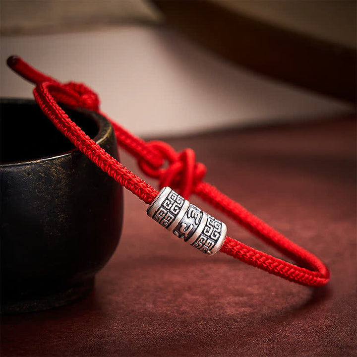 Buddha Stones Ręcznie pleciona bransoletka ochronna Om Mani Padme Hum z czerwonego sznurka - image 1