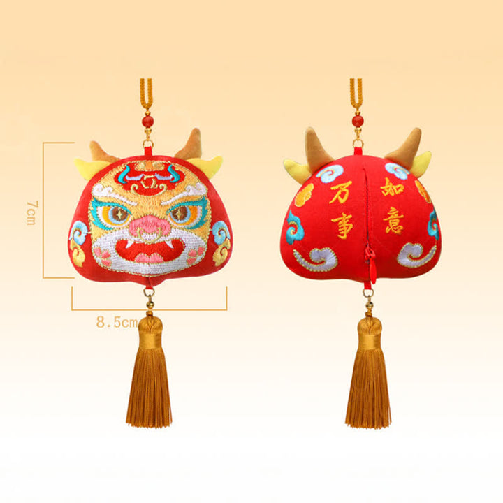 Buddha Stones Chiński haftowany smok tygrys frędzel szczęście uroczy zwierzęcy wystrój - Wół - image 32