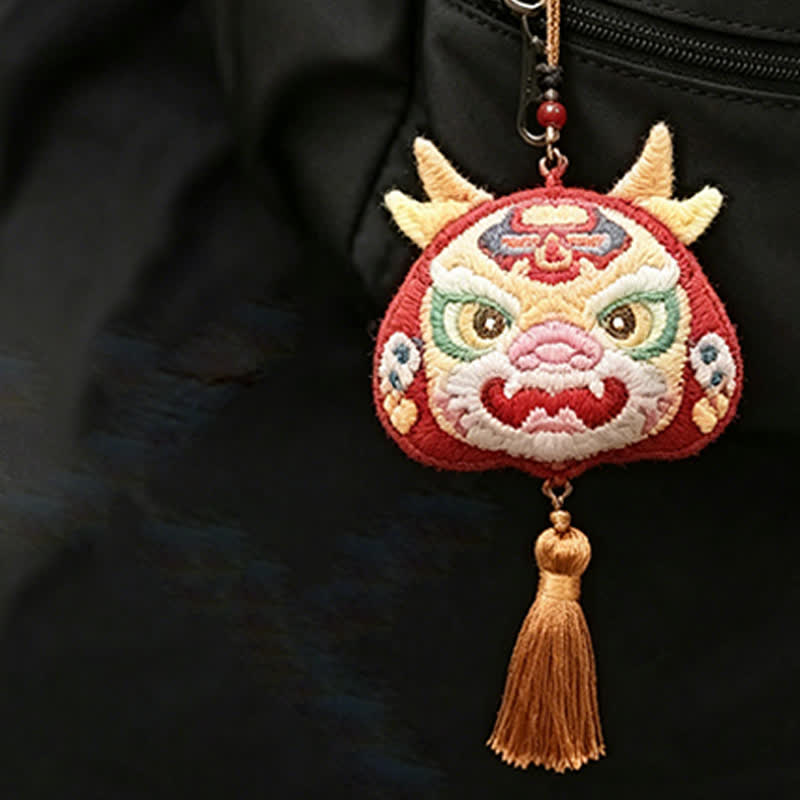 Buddha Stones Chiński haftowany smok tygrys frędzel szczęście uroczy zwierzęcy wystrój - image 34