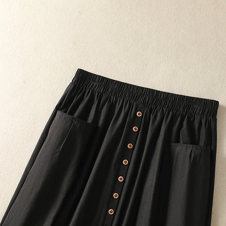 Buddha Stones Letnie, swobodne, boho, zapinane na guziki, solidne spódnice damskie z kieszeniami - image 13