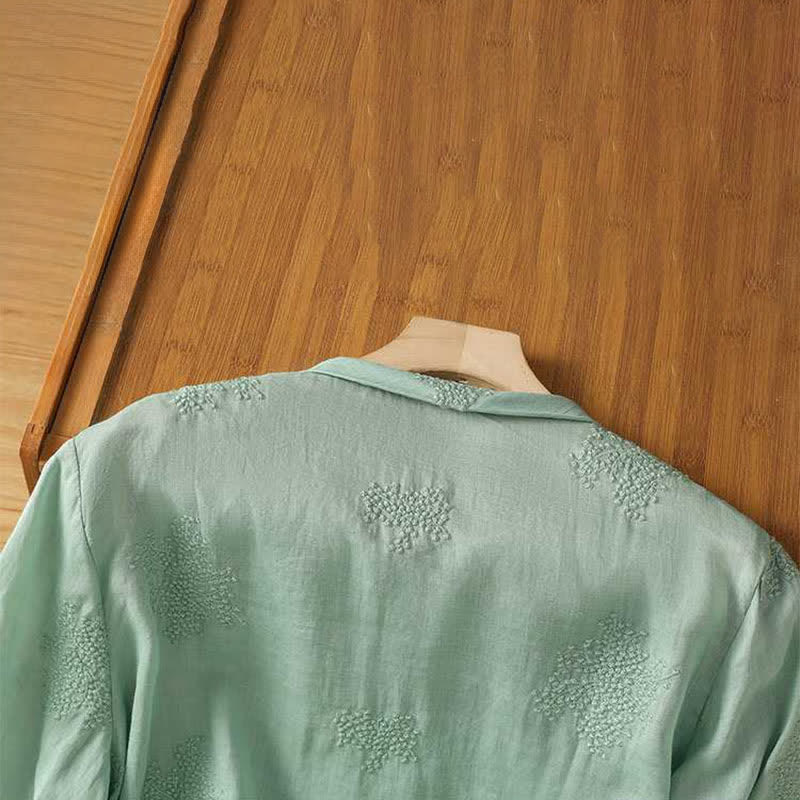 Buddha Stones Letnie koszule damskie z krótkim rękawem w stylu vintage z kołnierzykiem typu stójka i żabką - image 3