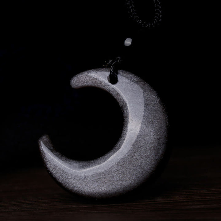Buddha Stones Naturalny Srebrny Połysk Obsydian Selenit Kryształ Półksiężyc Yin Yang Para Ochrona Naszyjnik Wisiorek - image 5