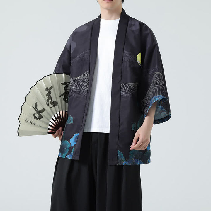 Buddha Stones Letnie, swobodne, vintage'owe kimona męskie z nadrukiem żurawia - Góra - US/UK/AU48, EU58 (5XL) - image 24