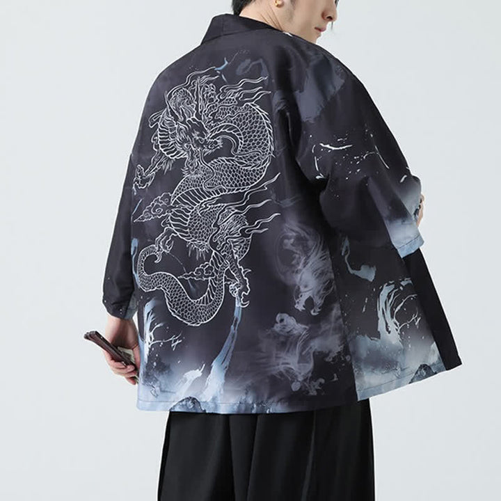 Buddha Stones Letnie, swobodne, vintage'owe kimona męskie z nadrukiem żurawia - image 17