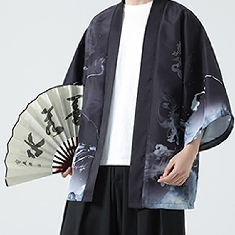 Buddha Stones Letnie, swobodne, vintage'owe kimona męskie z nadrukiem żurawia - Smok - US/UK/AU48, EU58 (5XL) - image 11
